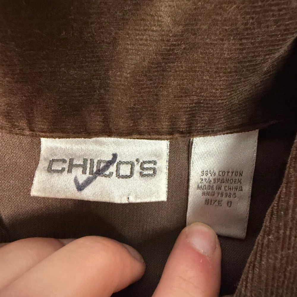 Chico's Corduroy Trucker Jacket Womens 0 Brown Button Front Stretch Collared - Picture 4 of 6